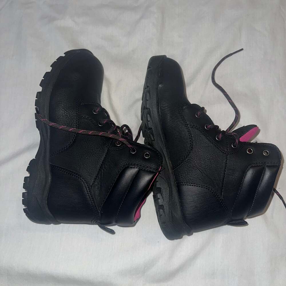 Brahma Bevel Women's Steel Toe Black Pink Leather Utility Work Boots - Picture 9 of 12